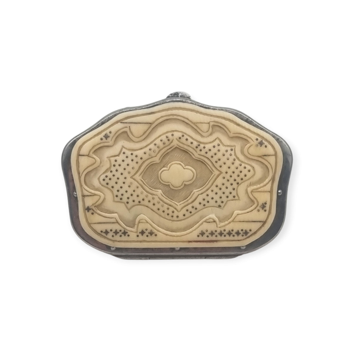 Monedero francés antiguo Belle Époque en galalita con decoración piqué, circa 1900–1910