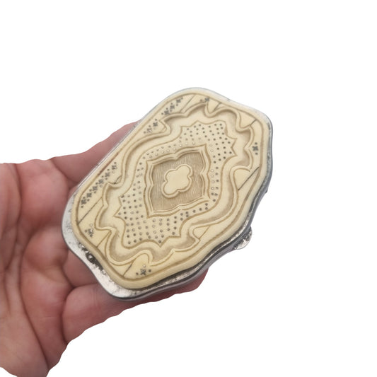 Antique French Belle Époque galalith coin purse with piqué decoration, circa 1900–1910