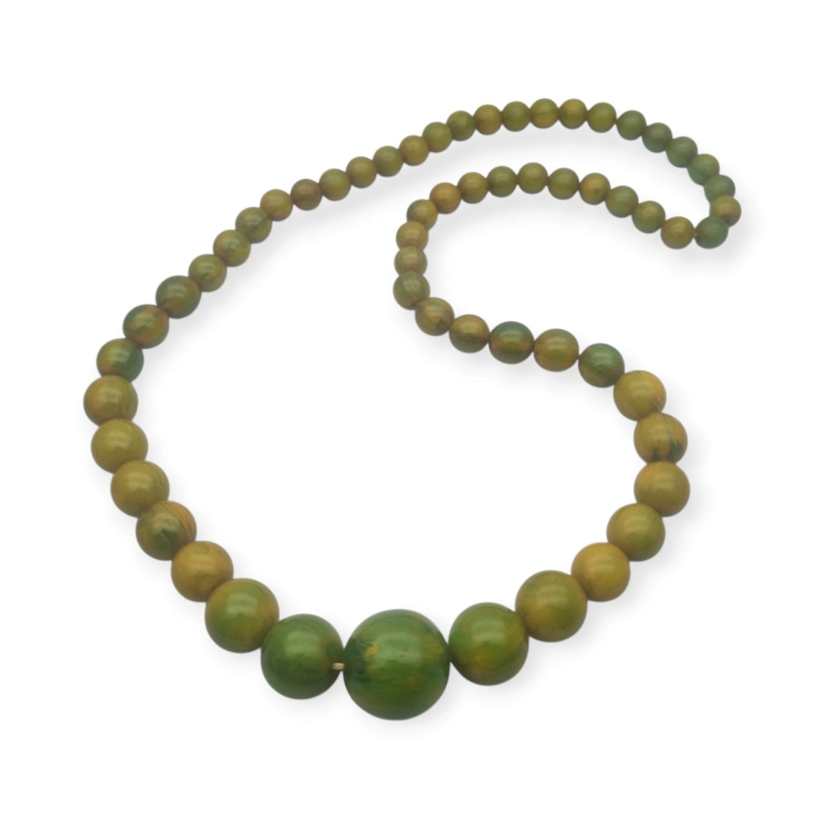 Antique Art Deco apple green bakelite bead necklace, circa 1930