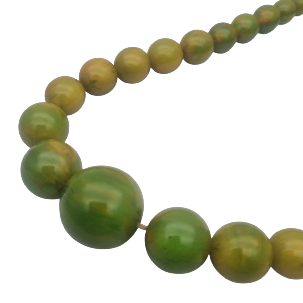 Antique Art Deco apple green bakelite bead necklace, circa 1930