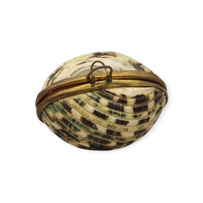 Vintage natural seashell coin purse with a gold-tone metal frame, Europe, first half of the 20th century