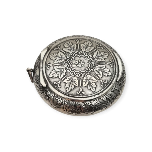 Antique French silver chatelaine box with floral decoration, ca. 1910–1930