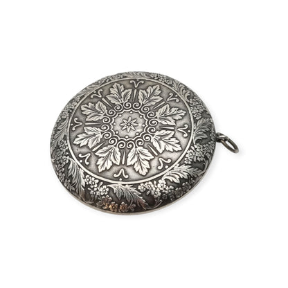 Caja antigua de plata francesa para chatelaine con decoración floral, ca. 1910–1930