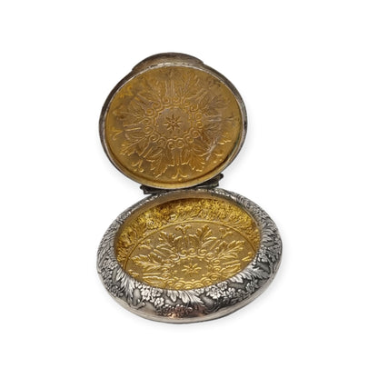 Caja antigua de plata francesa para chatelaine con decoración floral, ca. 1910–1930