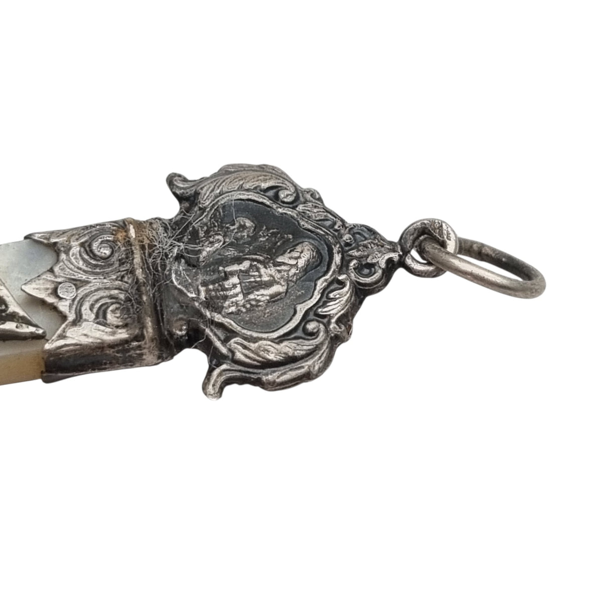 Antique silver and mother-of-pearl crucifix with religious medallions, Belle Époque, circa 1900