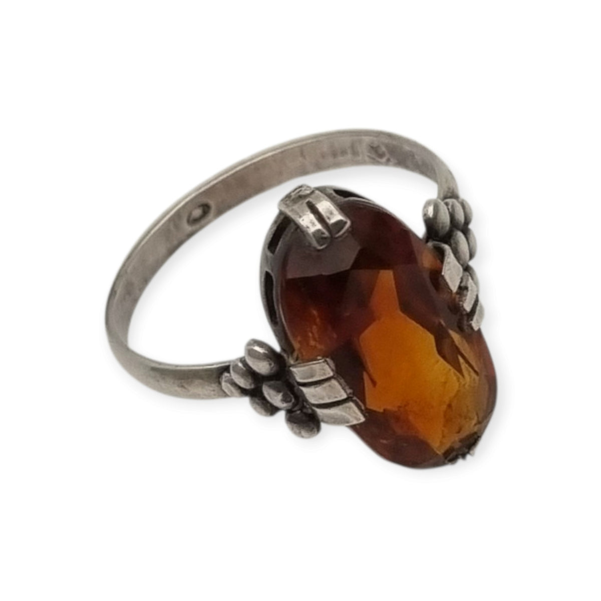 Anillo vintage de estilo Art Déco en plata con cristal coñac facetado, Europa, ca. 1950–1960