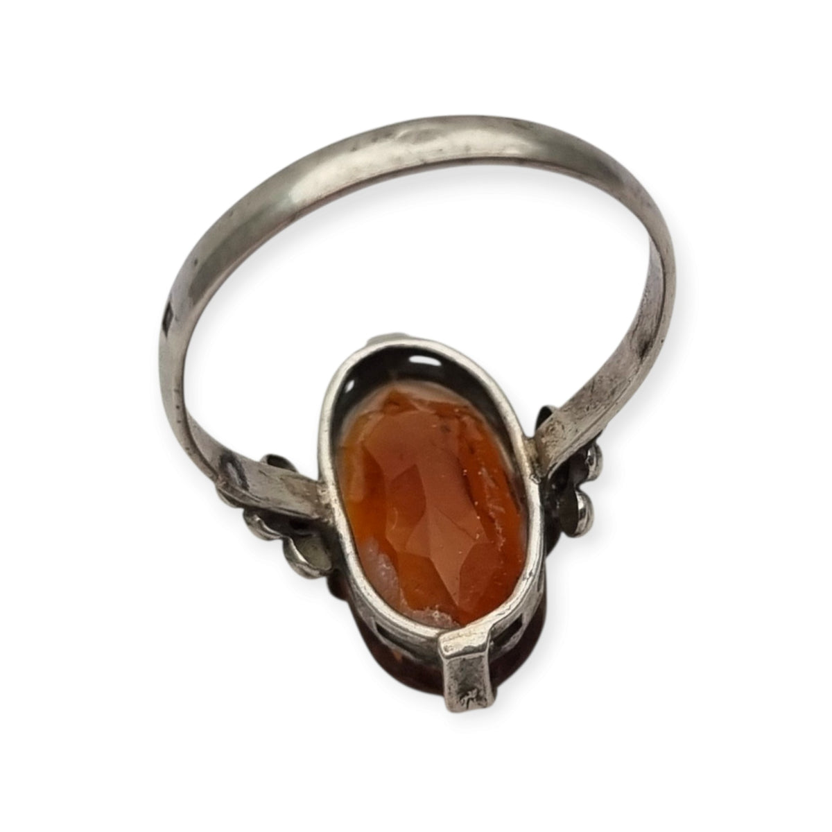 Anillo vintage de estilo Art Déco en plata con cristal coñac facetado, Europa, ca. 1950–1960