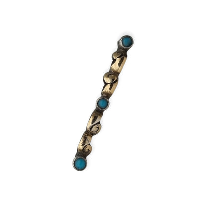 Antique Art Deco silver brooch with gold highlights and blue cabochons, Spain, ca. 1930–1940
