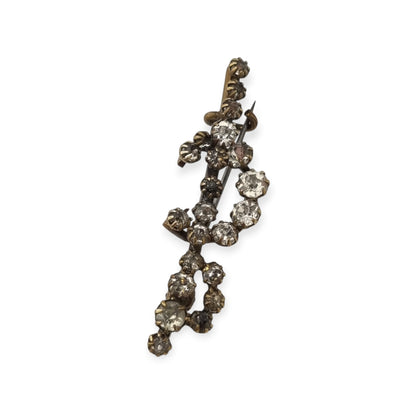 Antique Victorian sword and crescent moon brooch with rhinestones, Europe, ca. 1890–1910