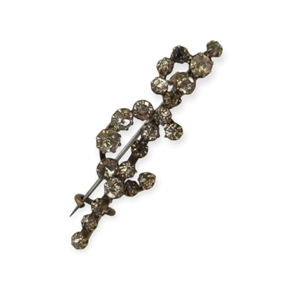 Antique Victorian sword and crescent moon brooch with rhinestones, Europe, ca. 1890–1910