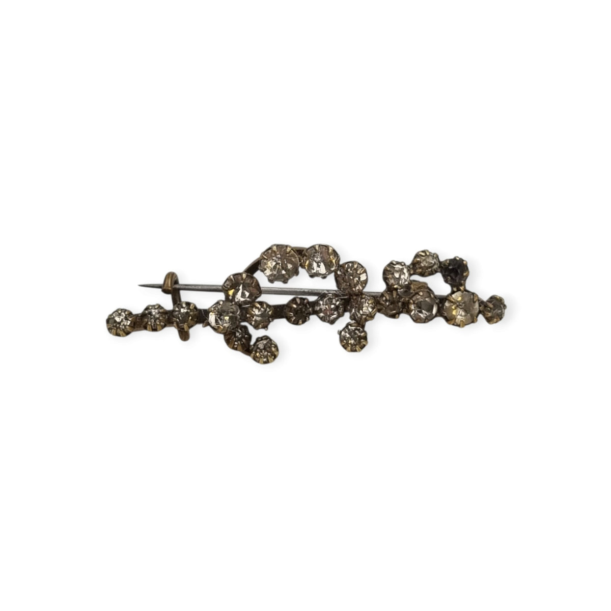 Antique Victorian sword and crescent moon brooch with rhinestones, Europe, ca. 1890–1910