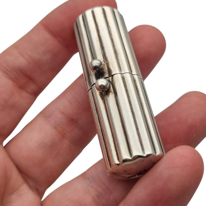 Vintage designer cylindrical case in ribbed 925 silver, Milan, ca. 1940–1960