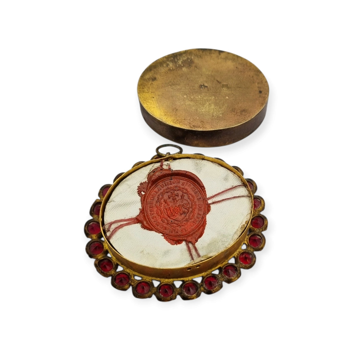 Relicario antiguo neobarroco francés con cuatro reliquias lacradas, Visitación de Annecy, ca. 1870–1920