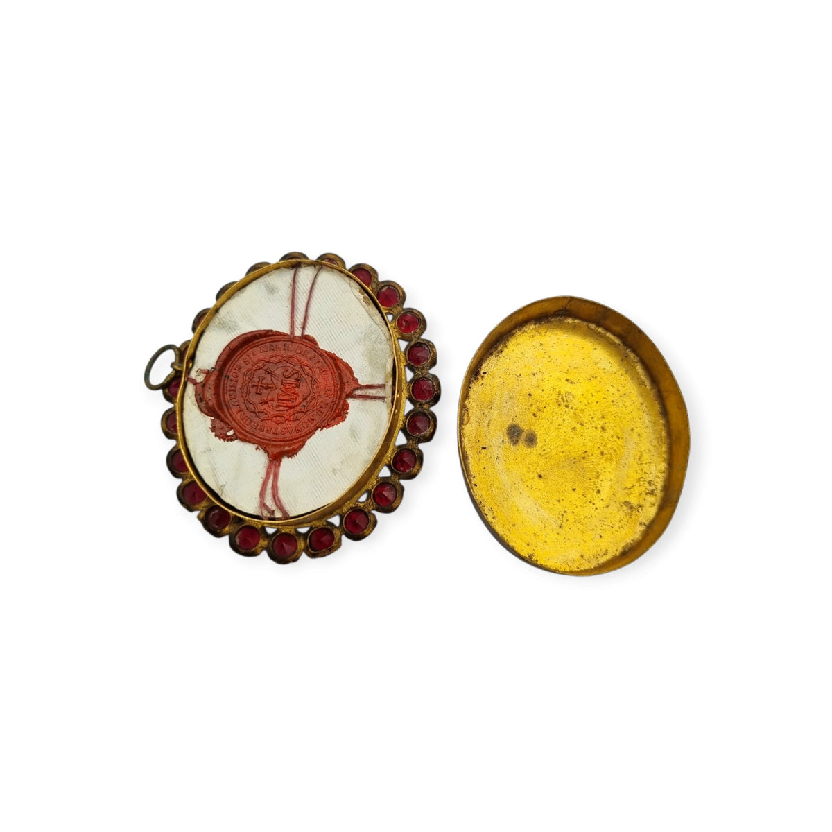 Relicario antiguo neobarroco francés con cuatro reliquias lacradas, Visitación de Annecy, ca. 1870–1920