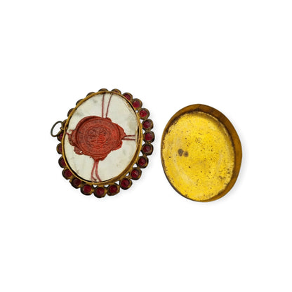 Relicario antiguo neobarroco francés con cuatro reliquias lacradas, Visitación de Annecy, ca. 1870–1920