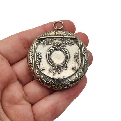 Antique floral Art Nouveau silver-plated metal chatelaine tassel holder, ca. 1900–1920