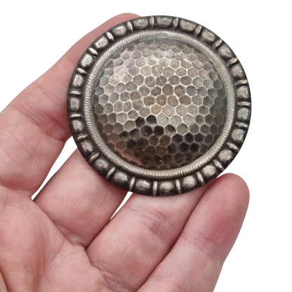 Vintage Brutalist metal brooch with honeycomb relief, Europe, ca. 1970