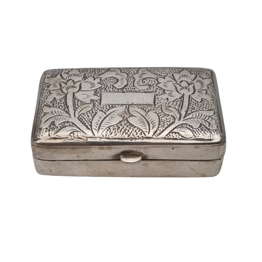 Antique rectangular silver box engraved with floral decoration, Europe 20th century
