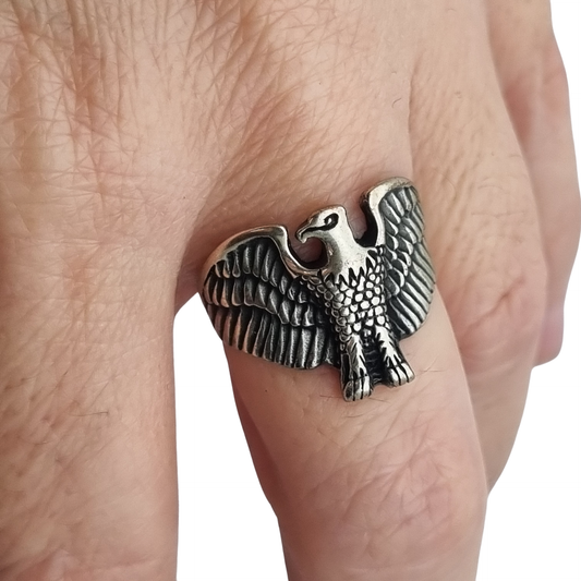 Vintage 925 silver ring with eagle with outstretched wings, animal jewelry · Spain, ca. 1990–2000