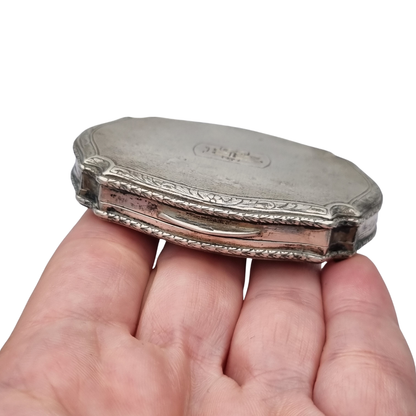 Polvera de plata 800 L&N italiana con espejo y porta labial, estuche de maquillaje Art Déco, circa 1930