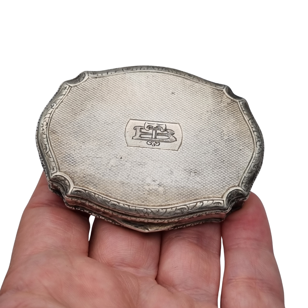 Polvera de plata 800 L&N italiana con espejo y porta labial, estuche de maquillaje Art Déco, circa 1930