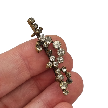 Antique Victorian sword and crescent moon brooch with rhinestones, Europe, ca. 1890–1910