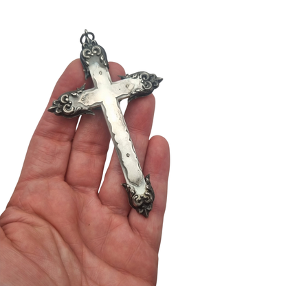 Antique neo-baroque silver and mother-of-pearl crucifix, late 19th century