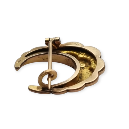 Belle Époque circa 1900 crescent moon brooch by FIX, gold-plated with pearls