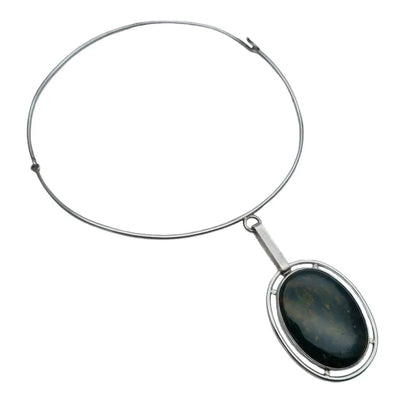 Colgante piedra plana Jaspe heliotropo plata collar Green Boho gargantilla