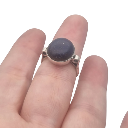 Classic Vintage Silver Ring with Oval Lapis Lazuli and Scrollwork Sides, 1980s–90s