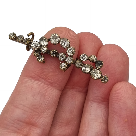 Broche antiguo victoriano de espada y luna creciente con estrás, Europa, ca. 1890–1910