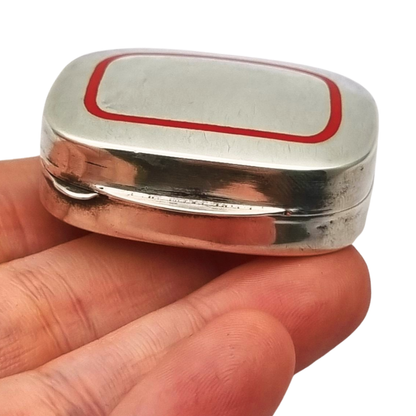 Classic style 925 silver box with red enamel, Italy circa 1970-80