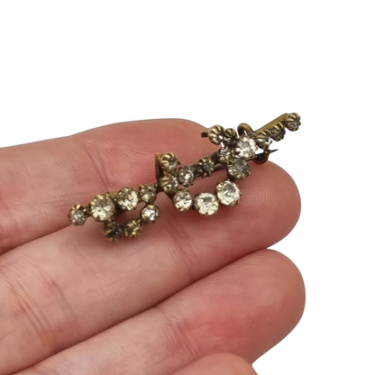 Antique Victorian sword and crescent moon brooch with rhinestones, Europe, ca. 1890–1910
