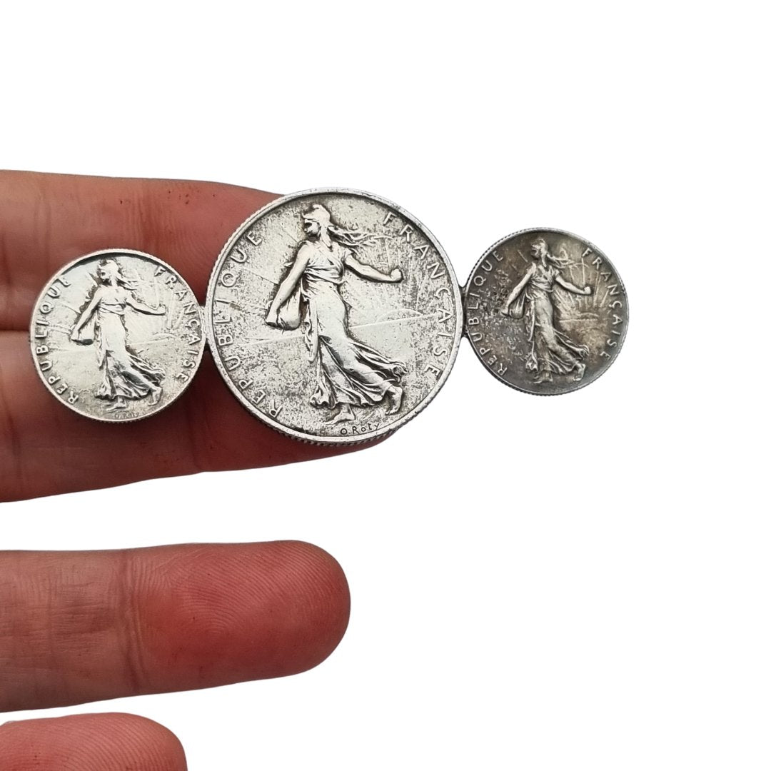 Broche francés con monedas originales de plata de 1916, Art Déco