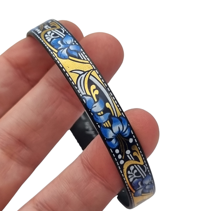Vintage Arta Austria Enameled Bracelet with Blue Flowers, Jugendstil Style, Circa 1980