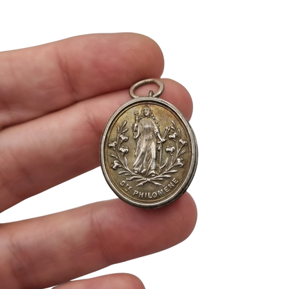Antique Devotional Silver Reliquary of Saint Philomena with Original Sealed Relic circa 1900