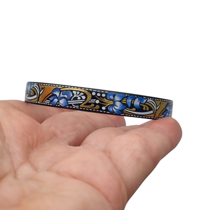 Vintage Arta Austria Enameled Bracelet with Blue Flowers, Jugendstil Style, Circa 1980