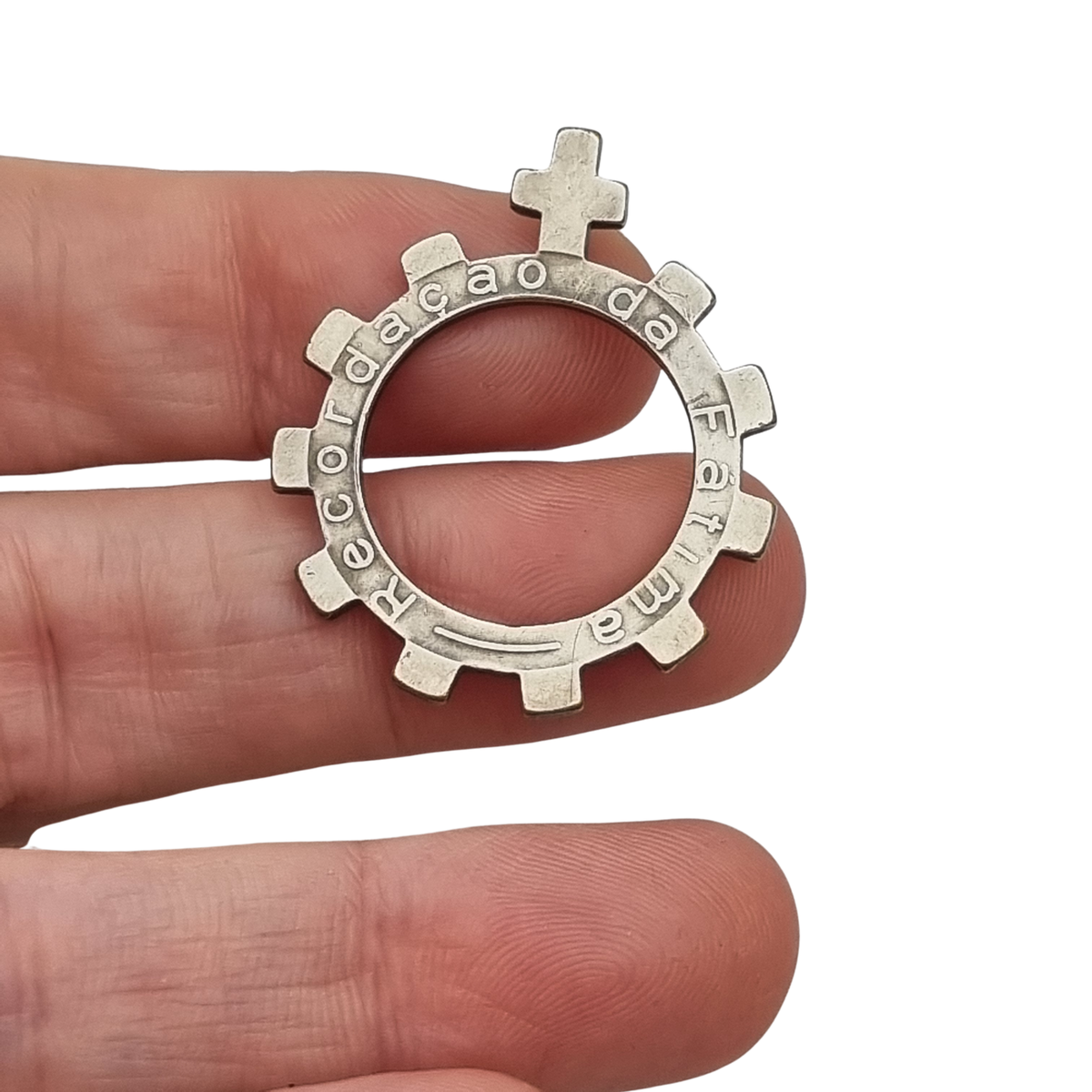 Rosario de dedo, anillo decenario de Fátima en metal plateado, Circa 1950-1970
