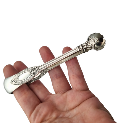 Rococo style French silver sugar tongs, .800 silver, early 20th century