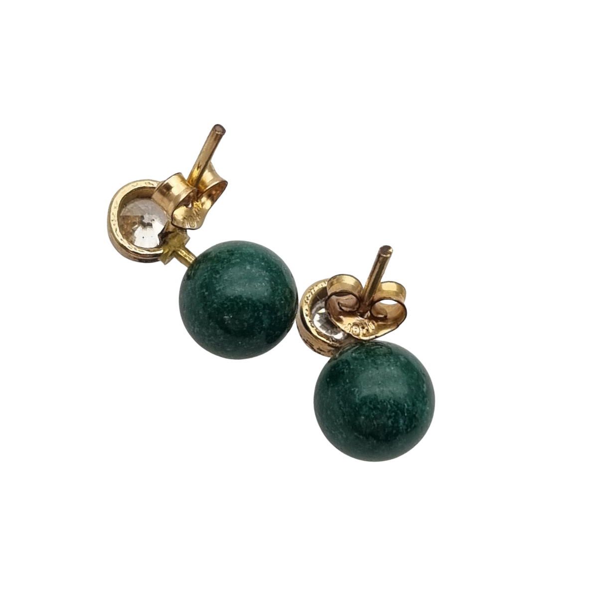 Vintage earrings you and I vintage gold-plated, cubic zirconia and green spheres · Spain, ca. 1980