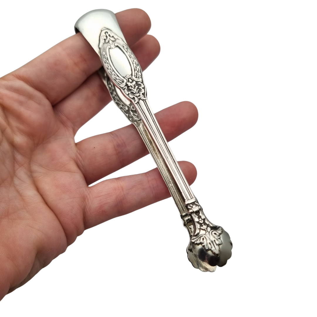Rococo style French silver sugar tongs, .800 silver, early 20th century