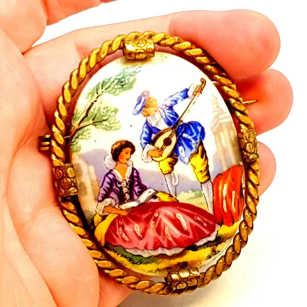 Regala una joya del arte francés broche de porcelana Limoges hecho y pintado