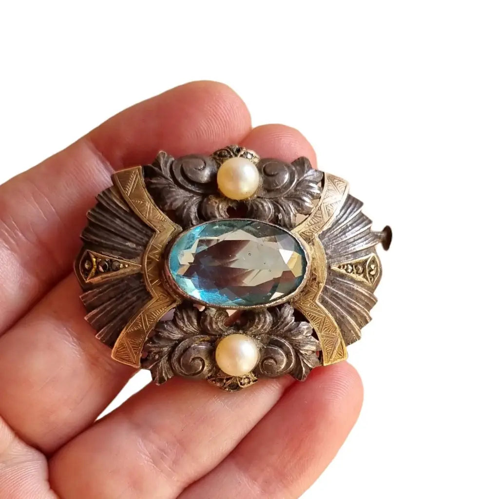 Broche art deco de plata joyería vintage para mujer broche azul