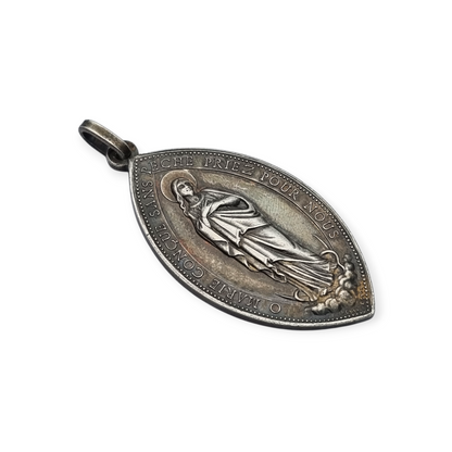 Medalla religiosa antigua en plata Virgen Inmaculada Lyon circa 190