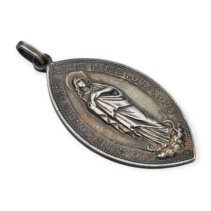 Medalla religiosa antigua en plata Virgen Inmaculada Lyon circa 190