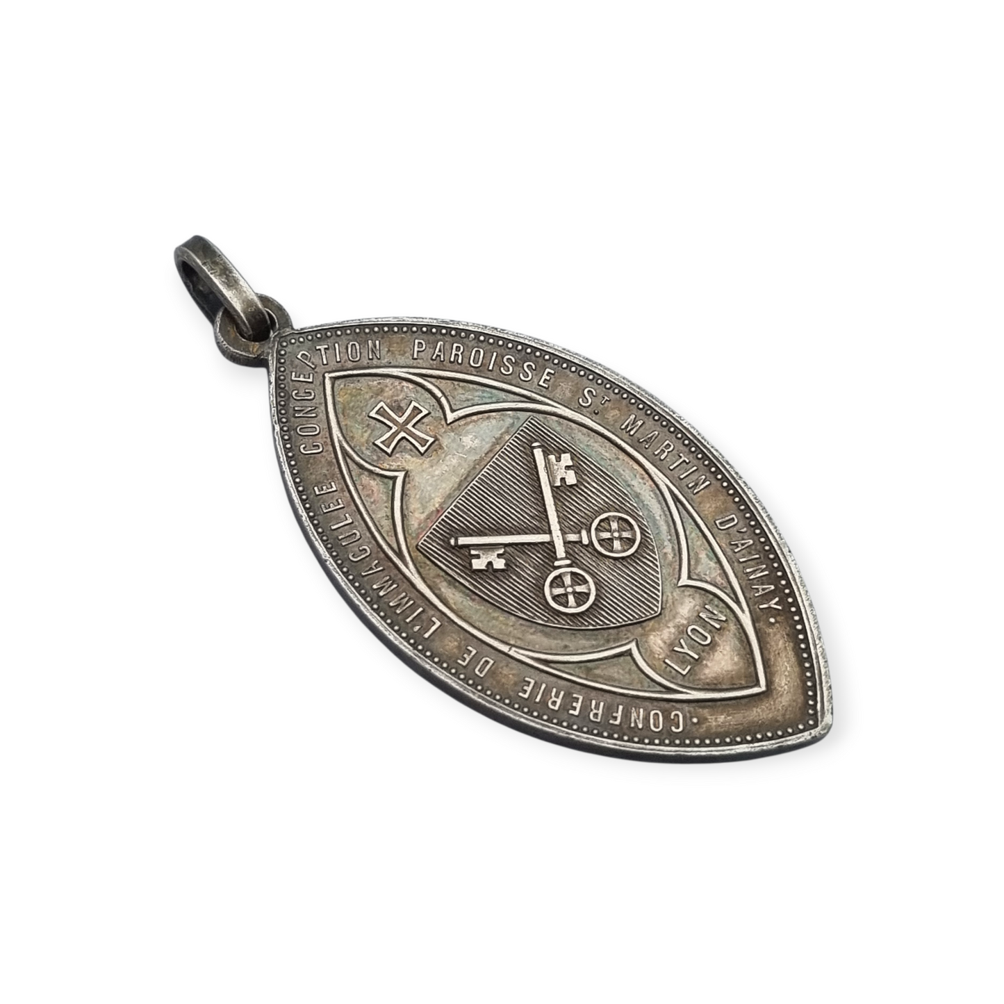 Medalla religiosa antigua en plata Virgen Inmaculada Lyon circa 190