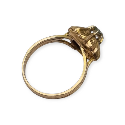 Anillo Art Decó francés oro laminado FIX circa 1930s con diseño floral