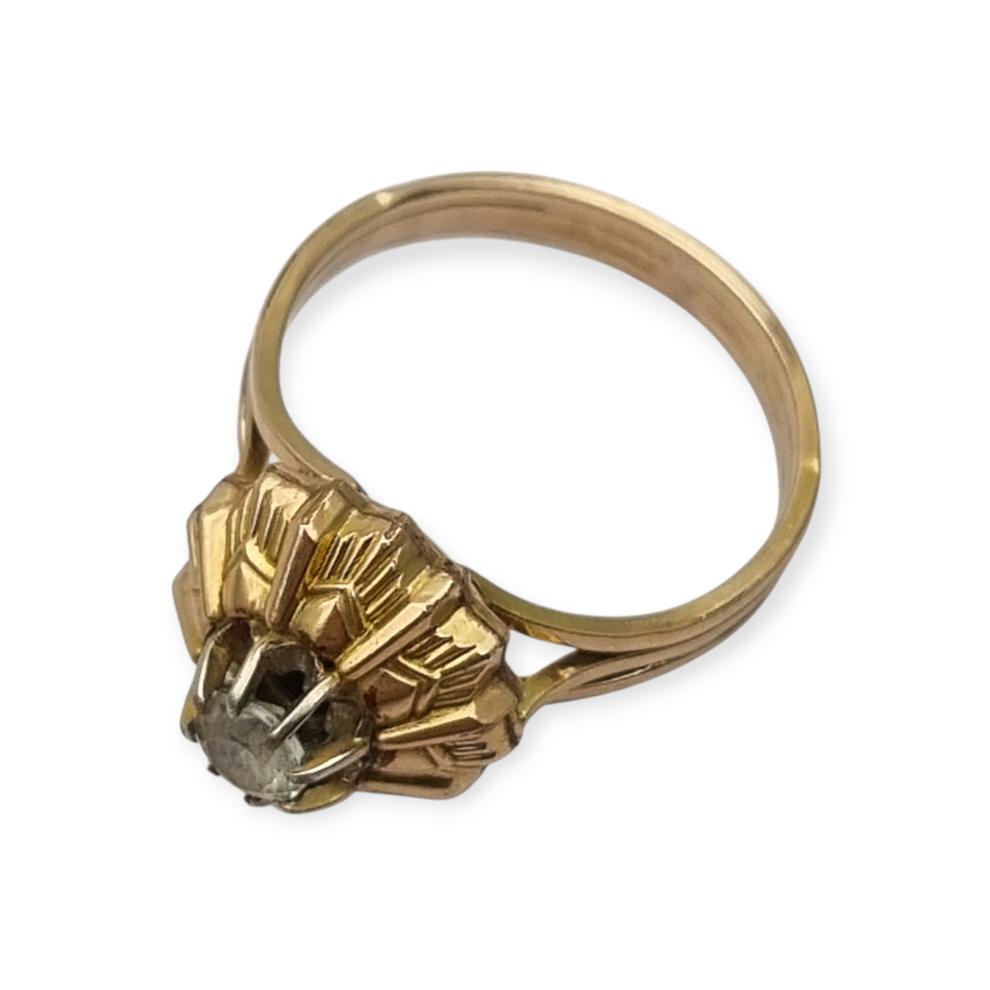 Anillo Art Decó francés oro laminado FIX circa 1930s con diseño floral