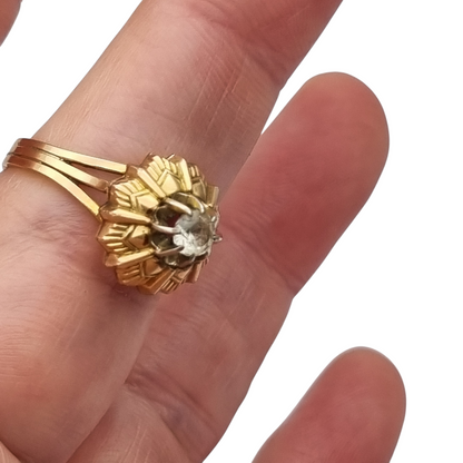 Anillo Art Decó francés oro laminado FIX circa 1930s con diseño floral