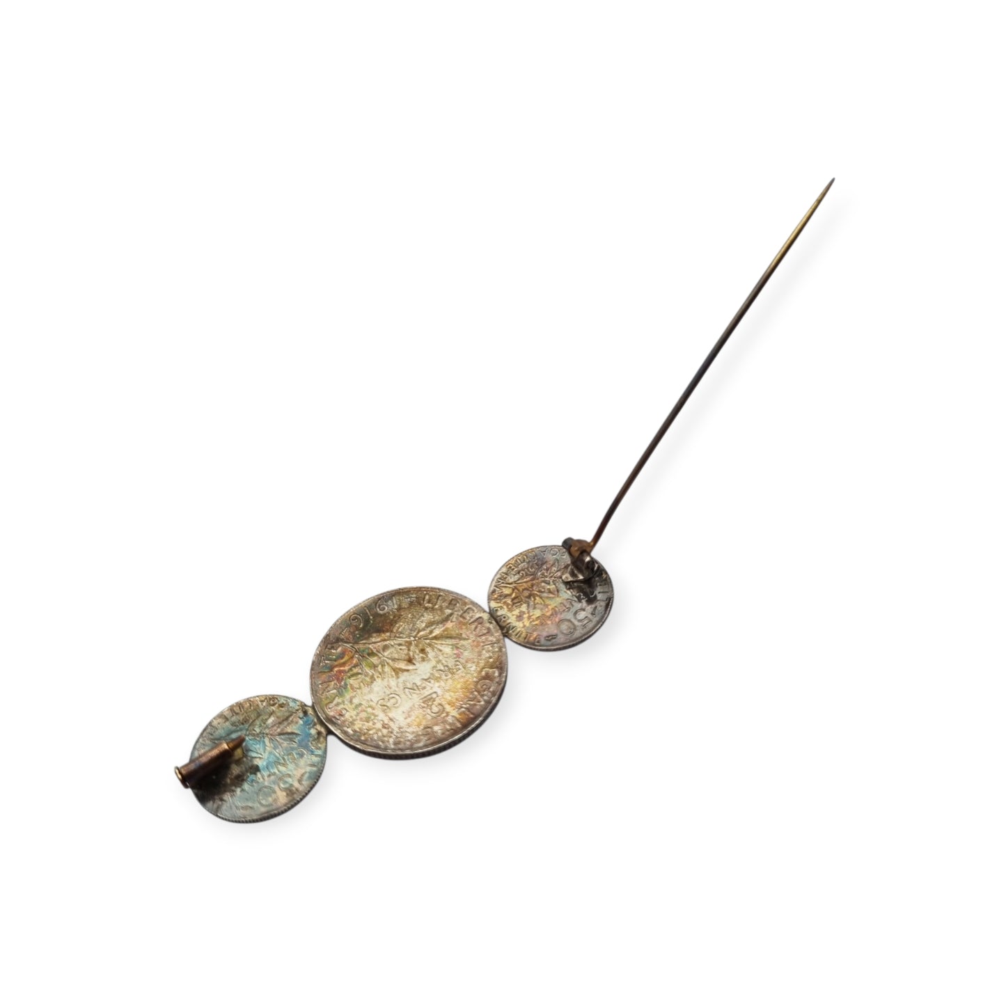 Broche francés con monedas originales de plata de 1916, Art Déco